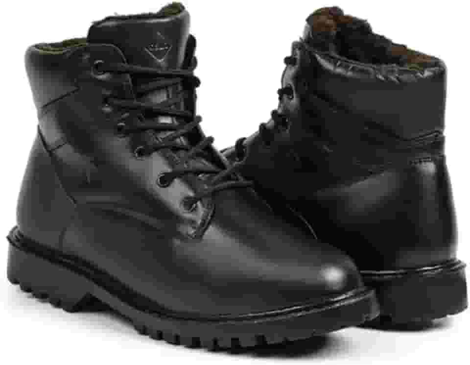 Bota Masculina de Inverno em Couro Forrada com Lã Imperméavel - Helsinque