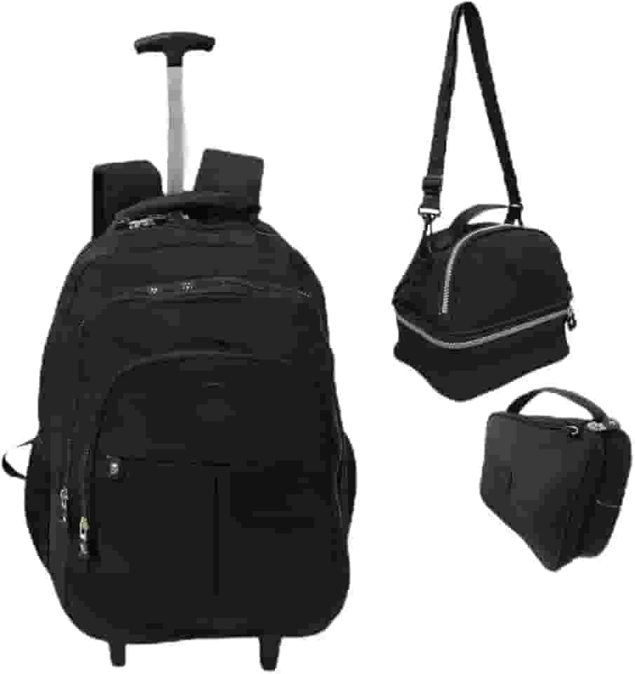 Kit Escolar Completo - Mochila de Rodinhas, Lancheira Térmica e Estojo Espaçoso Juvenil