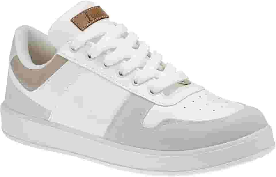 Tênis Branco Feminino Casual Confortável com Recortes Colorido Original Lóris Shoes 7802