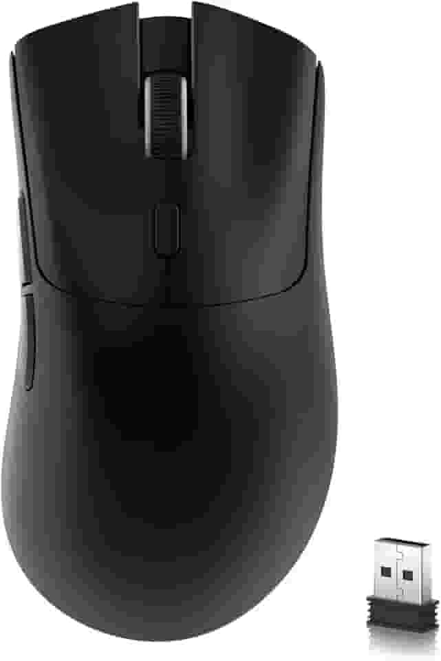 ATTACK SHARK Mouse para jogos sem fio R1, conexão de três modos (2,4G/com fio/BT5.2), 55 g leve, sensor óptico DPI 18K, HUYU vida útil de 20 milhões de chaves, design ergonômico, para