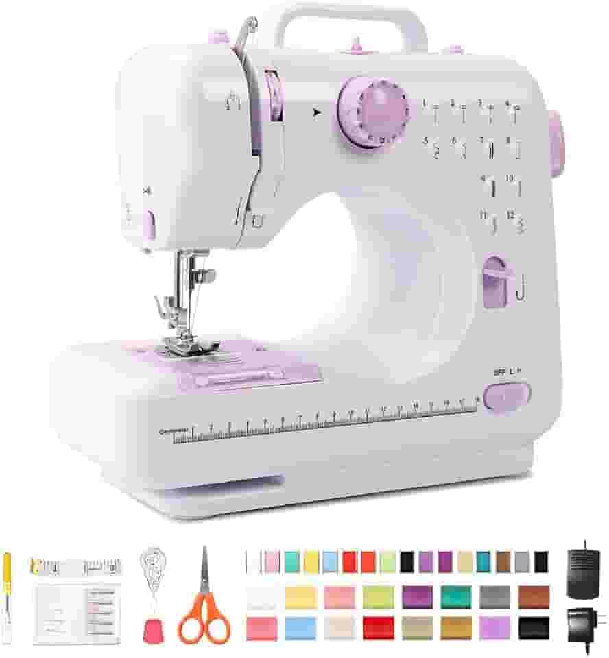 Máquina de Costura Portátil 12 Padrões de Costura e Duas Velocidades 110-220V, Branco, 27*24*12CM, Plástico