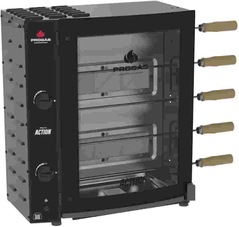 Forno Assador Rotativo Industrial c/Infravermelho PRAC-05I - Estrutura em Aço Gás c/Controle de Chama 5 Espetos p/ 1.3Kg/ Cada - Progás Bivolt - Chave Seletora