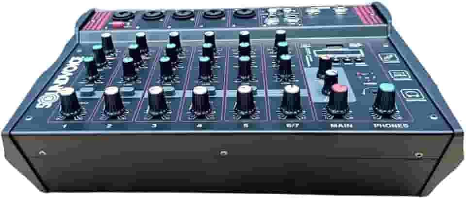 Mesa de Som Amplificada com 7 Canais, Entradas Combo, Bluetooth, USB, Efeitos e Conexões para Caixas Passivas e Ativas