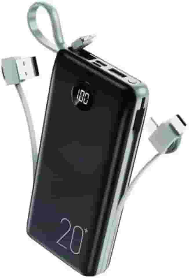 Power Bank Carregador Portátil 20.000mAh Digital compatível com iPhone, Samsung, Motorola, Nokia, Asus e Xiaomi Universal Celular Power Bank 3em1-Vende Mais (Preto/Cinza)