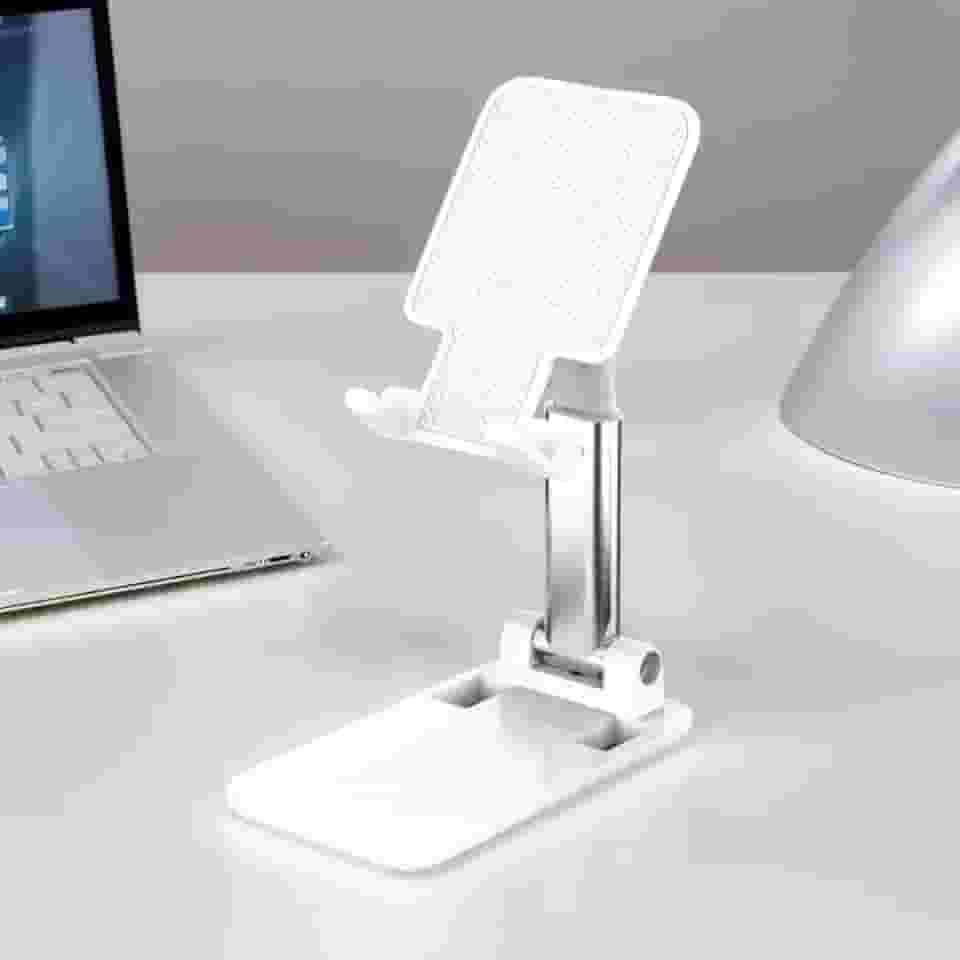 Suporte de telefone dobrável portátil – suporte ajustável para vídeos, filmes e trabalho, branco