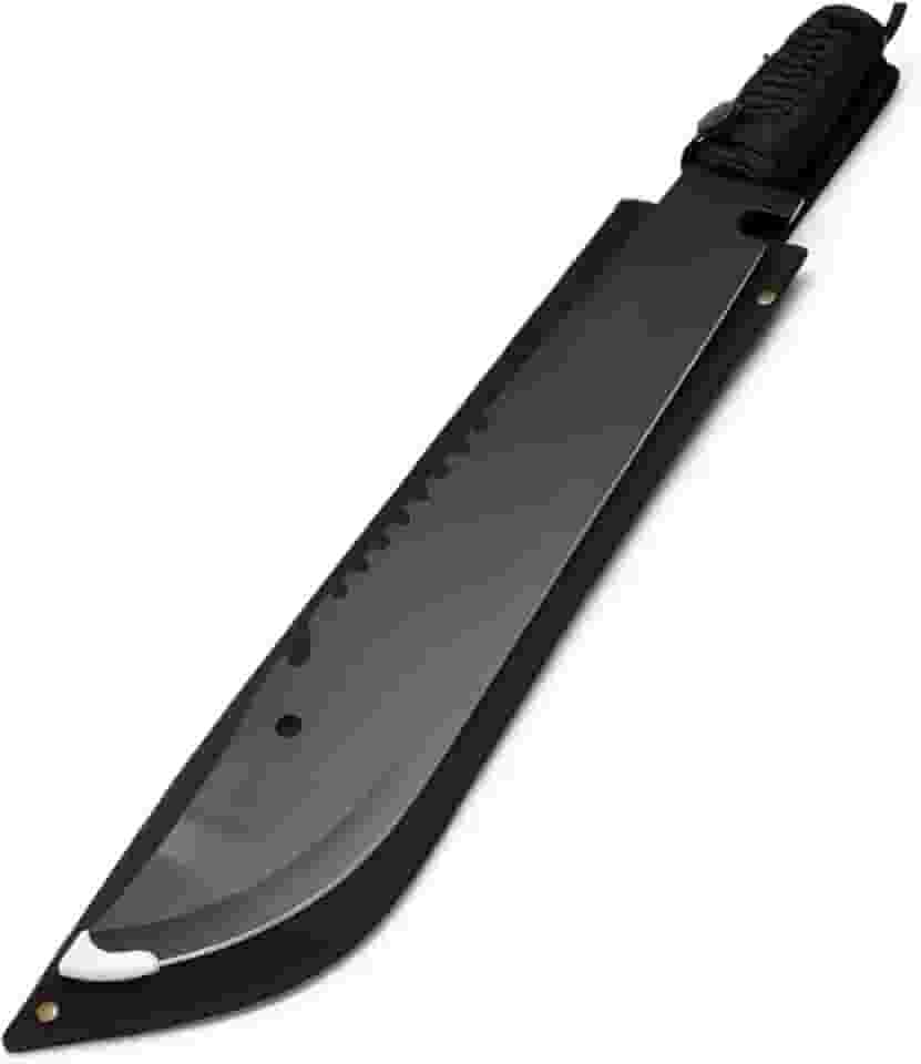 Lucena Facão Full Teng Militar Tático, Lâmina Preta 36cm em Aço Inox, Cabo 14cm, para Camping, Pesca, Trilhas, Caça, com Bainha em Poliéster