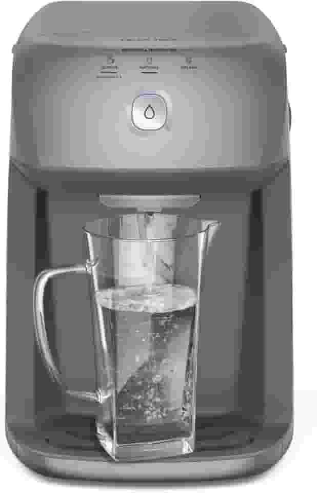 Purificador de Água Quente 800ml Gelada 2,4L Fria e Natural Motor Compressor controle de temperatura reservatorio de 3,3L total Alerta troca de Filtro refil 6 meses ou 3000l Cinza PH41X 220V