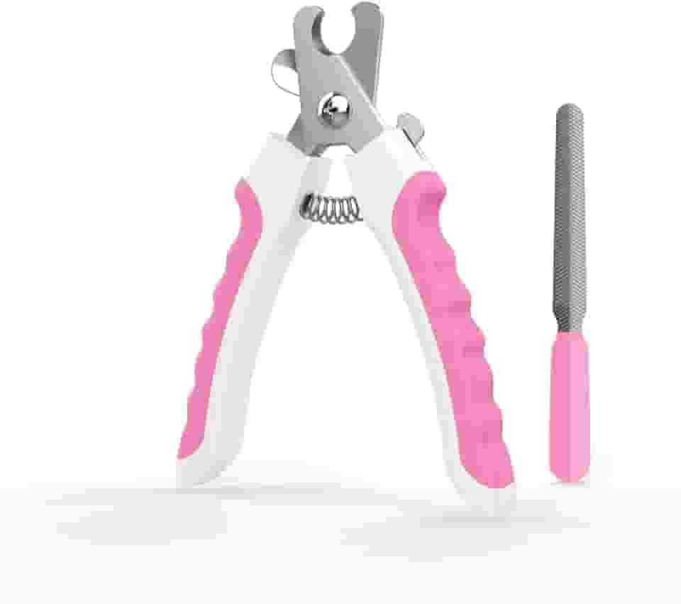 Cortador de unhas para cães, cortador de unhas de raça grande com sensor rápido, lâmina afiada, cortador de unhas profissional para animais de estimação com proteção de segurança e lixa de unha, rosa