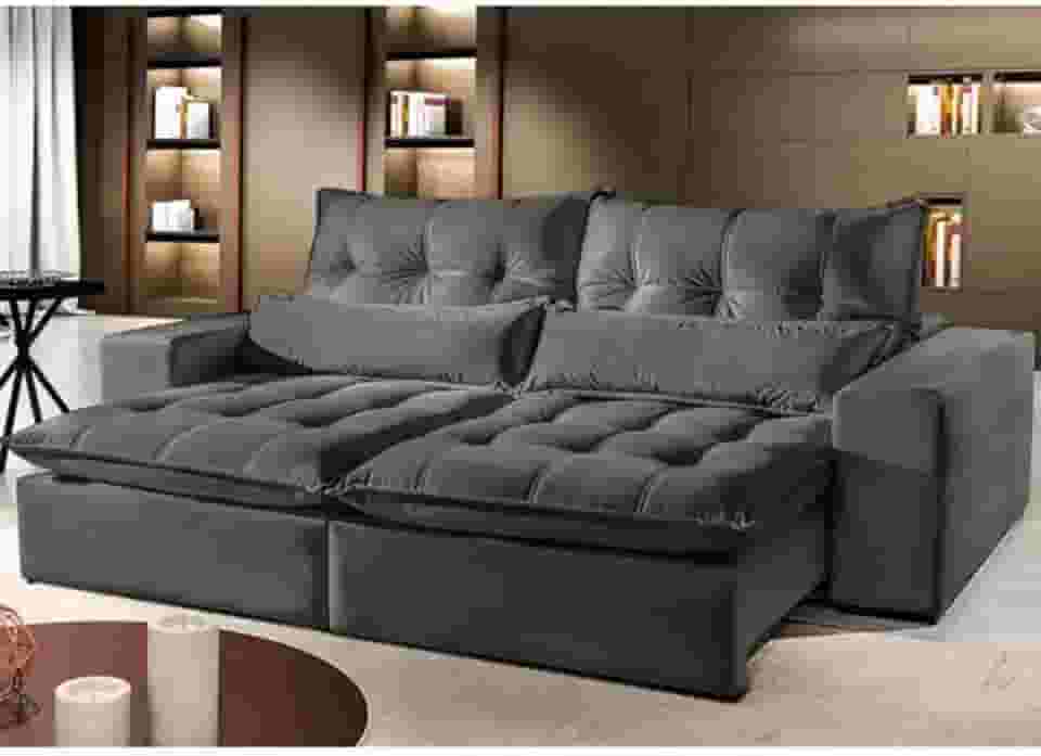 Sofá Máximo 4 Lugares Retrátil Reclinável 2.50m Veludo Mundial Estofados