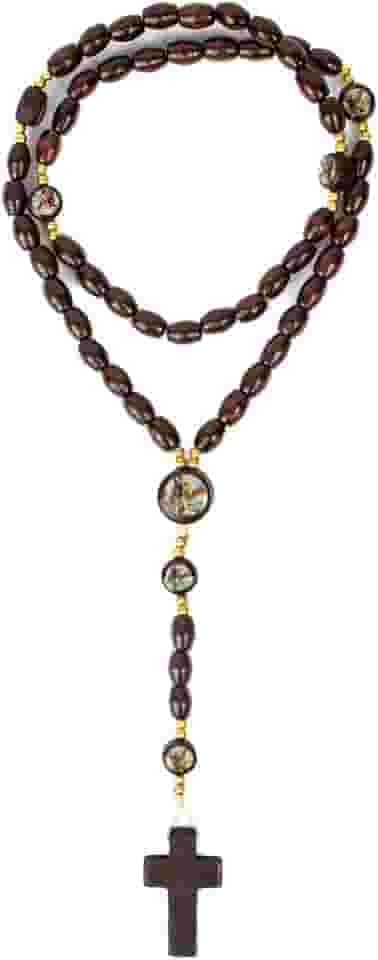 Terço Madeira Arcanjo Conta 8mm 45 cm Marrom