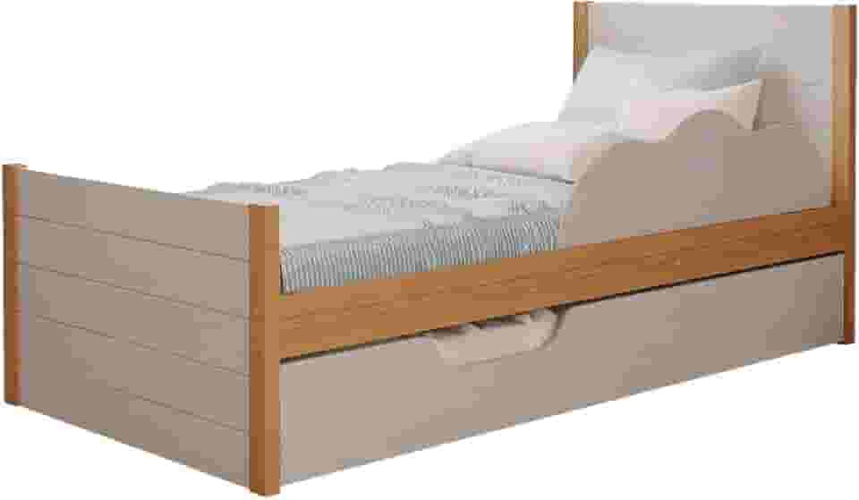 Bicama Infantil Elza 100% Mdf com Cama Auxiliar e Proteção Lateral Cimol Nature/off White