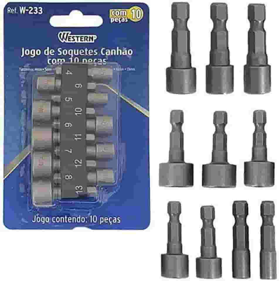 Level Black Western W-233 Jogo Soquetes Canhão Cinza 10 Unidades