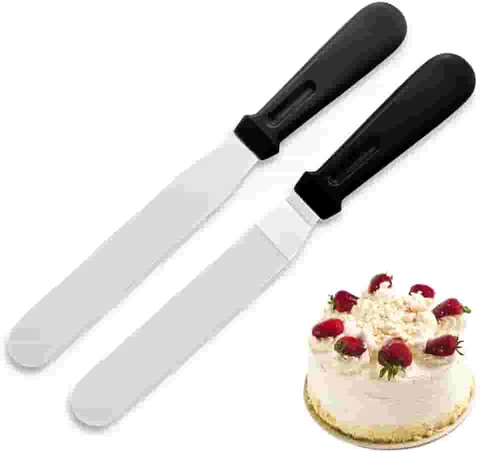 Kit 2 Espátulas de Alisar Quinar Bolo Chantily Ganache Decoração de Bolo Em Inox Espatula Angular e Reta (Preto)