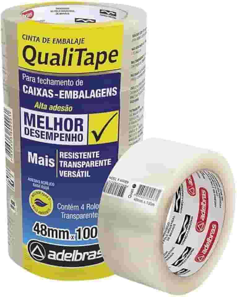Fita Para Empacotamento, Adelbras, Qualitape, 48Mmx100M, Transparente, Pacote Com 4 Unidades