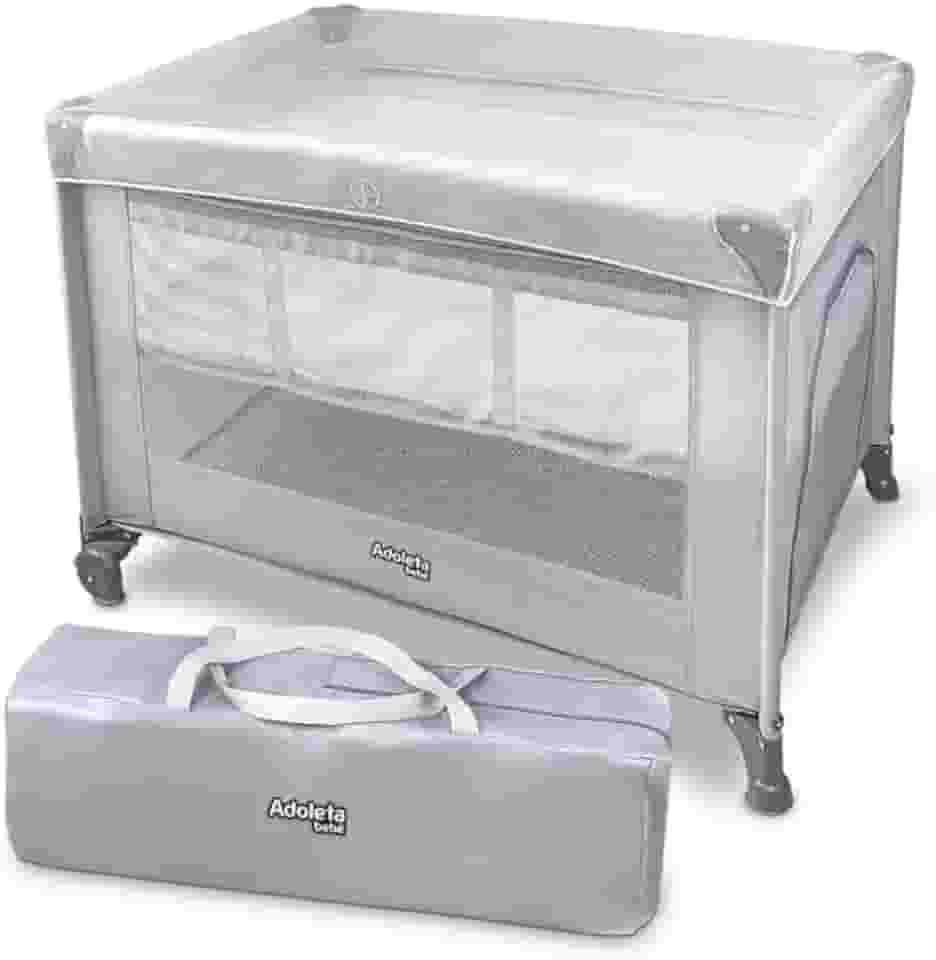 Berço Portátil Infantil Multifuncional Cercado com Mosquiteiro e Abertura Lateral (Cinza)