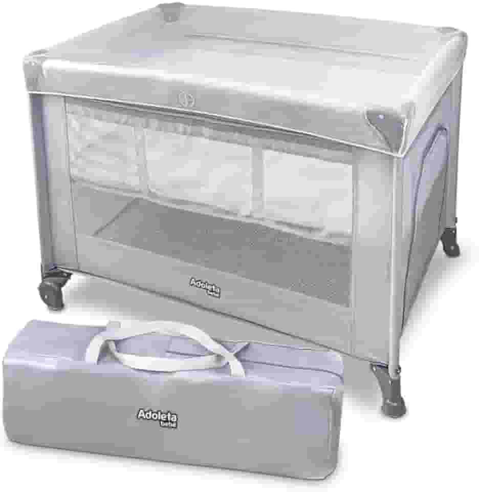 Berço Portátil Infantil Multifuncional Cercado com Mosquiteiro e Abertura Lateral (Cinza)