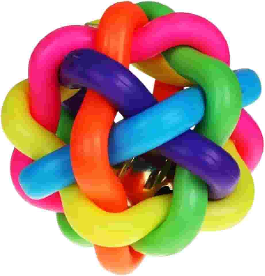 Mordedor Pet Bolinha Trançada com Guizo para Cães e Gatos Diâmetro de 5 cm Material Borracha Colorida