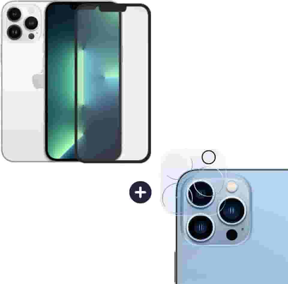Película De Vidro 3D Tela Toda Para iPhone + Película Lente de Câmera (iPhone 13 Pro Max)