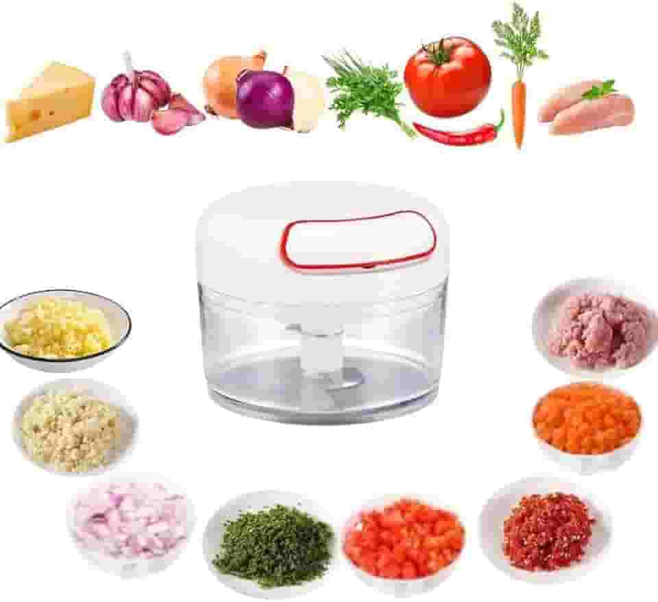 Mini Processador Triturador Manual de Alimentos com 2 Lâminas Inox Picador e Cortador para Carne e Vegetais