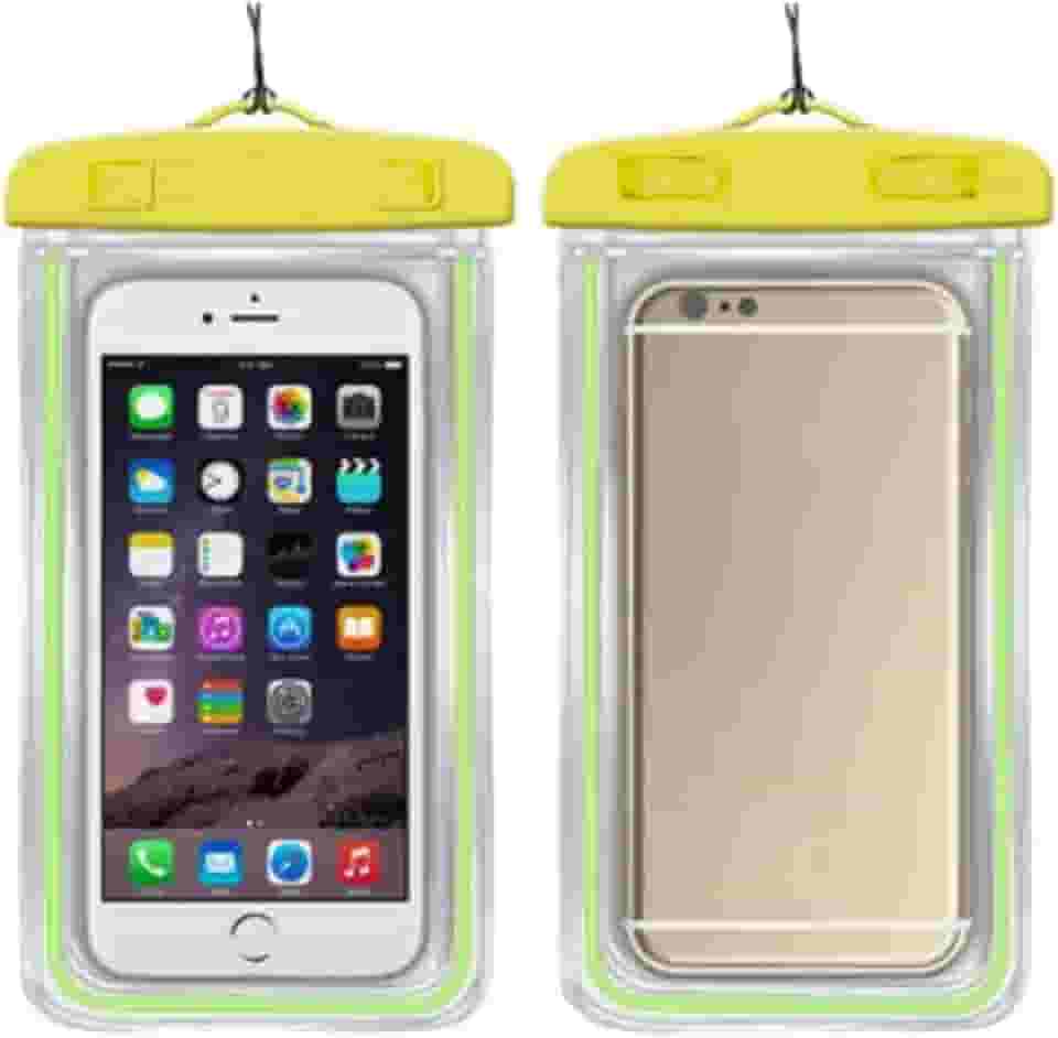 Capa Case Kit 2 Unidades A Prova D'água Impermeável para Celular Smartphone Capinha com Alça Universal Proteção 360º Completa Sensível ao Toque (Amarelo)