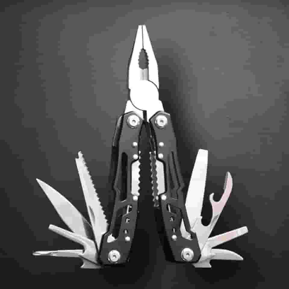 Mini multiferramenta 12 em 1, alicate de ponta agulha, canivete de bolso, chaveiro, abridor de garrafa, presentes para homens, equipamentos de acampamento, caminhadas, preto