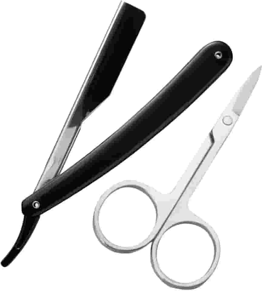 Navalha Navalhete Aço Inox Para Barbeiro Acabamento De Barba Bigode Cabelo Multiuso + Tesoura Reta Para Acabamento Em Aço Inox + Necessaire