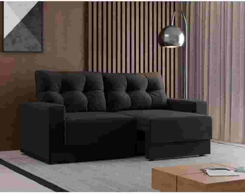Sofá 3 Lugares Retrátil Lubeck Suede Preto 140 cm