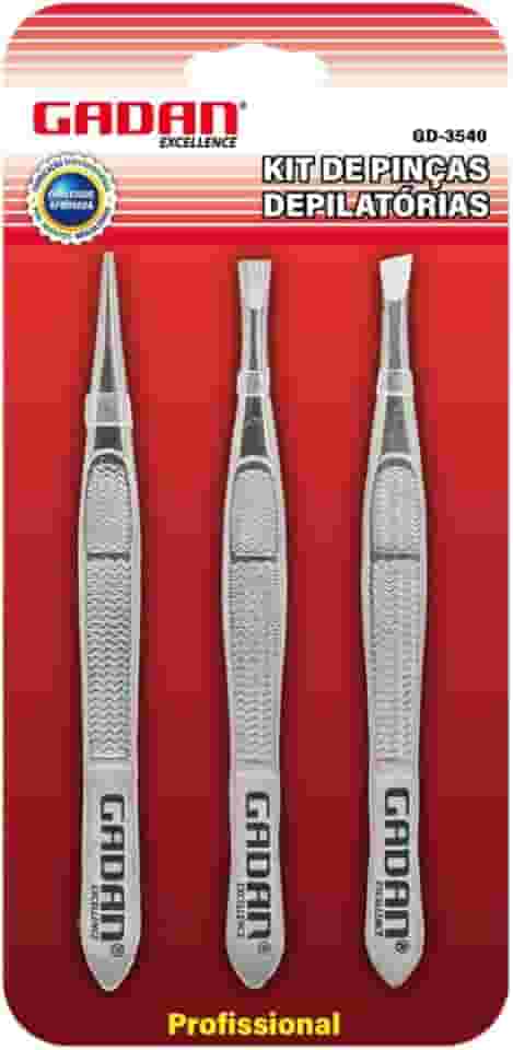 Pinças Profissional Sobrancelha Kit 3 Unidades de Precisão em Aço Inoxidável Design Ergonômico Reta Inclinada e Ponta Fina