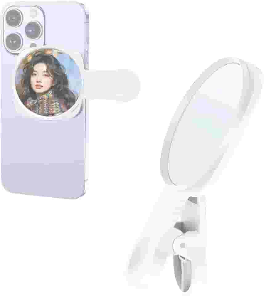 Rookii Espelho de selfie compacto para celular, câmera traseira, clipe universal para iPhone 15/14/13/12 Android Samsung Smartphone Selfie Vlog acessórios (branco)