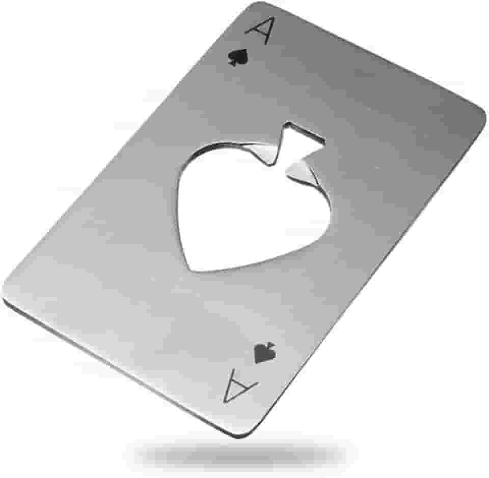 Abridor de Garrafa Formato Carta de Baralho em Aço Inoxidável Portátil, Compacto, Resistente, Estilo Poker Ideal para Churrasco, Viagens, Bar em Casa.