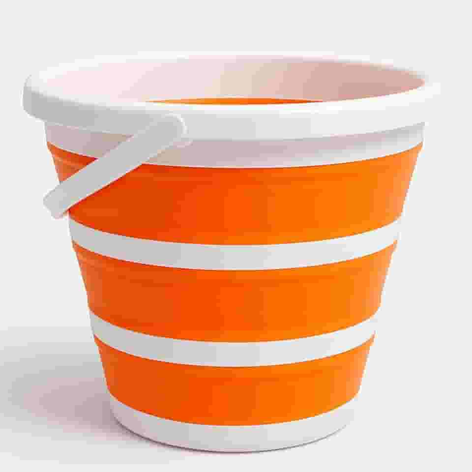 Balde Retrátil 3L Silicone Dobrável com Alça Ergonômica Multiuso Flexível Limpeza Geral 3 Litros Pescaria Viagem Praia Fácil de Armazenar e Guardar (Laranja)