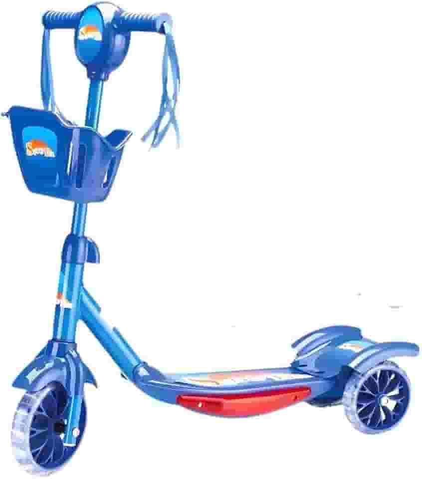Patinete Infantil 3 Rodas com Luzes Led e Cesta Emite Som Musical Altura Regulável e Freio Traseiro (AZUL)