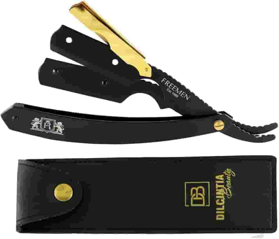Navalhete Navalha De Barbear Profissional Preto Clip Dourado Aço Inox + Case Dilcintia