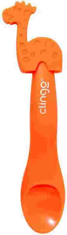 COLHER EM SILICONE ANIMAIZINHOS COLORS GIRAFA L, Clingo, Laranja