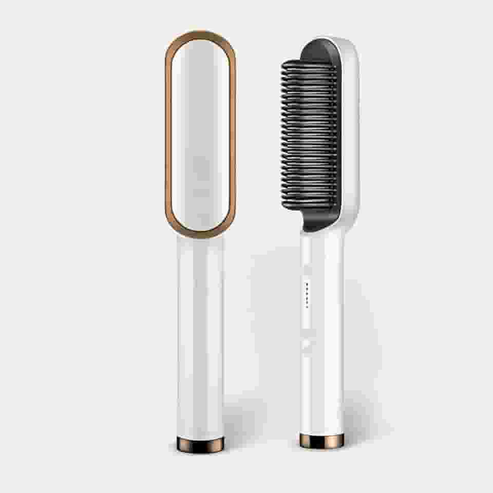 Escova Alisadora Elétrica 110v/220v - Pente Alisador Profissional para Cabelos grossos, Lisos e Sedosos - Tecnologia Ionic, Prancha Alisadora, Cabelo sem Frizz, Modelador de Cachos, Ferramenta de Estilo de Salão (branco)