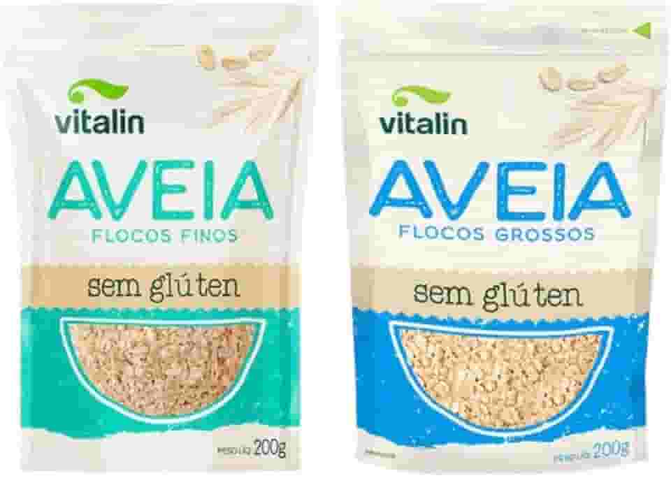 Kit 2 Aveia Sem Glúten Vitalin: Flocos Finos, Flocos Grossos