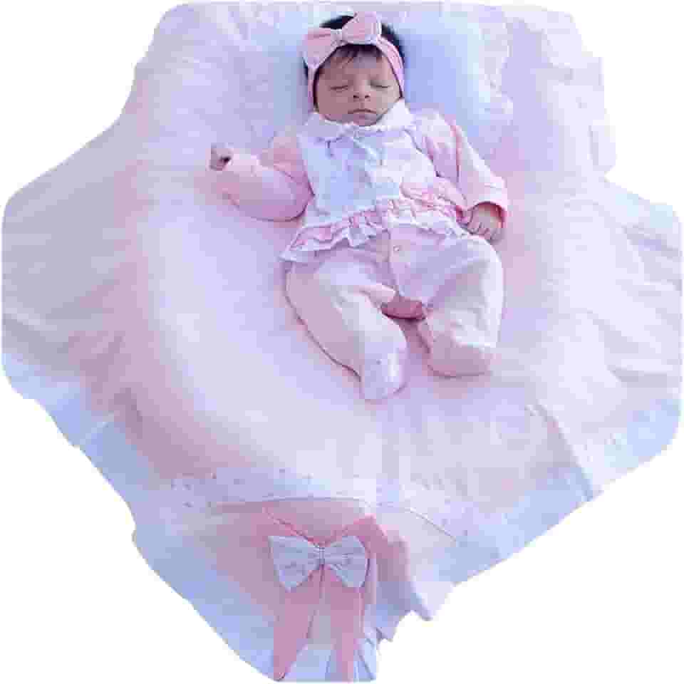 Duda Estrela - Saída de Maternidade Para Bebê Menina - 4 Peças - Rosa - 47cm - Manga Longa - Classico - 100% Algodão