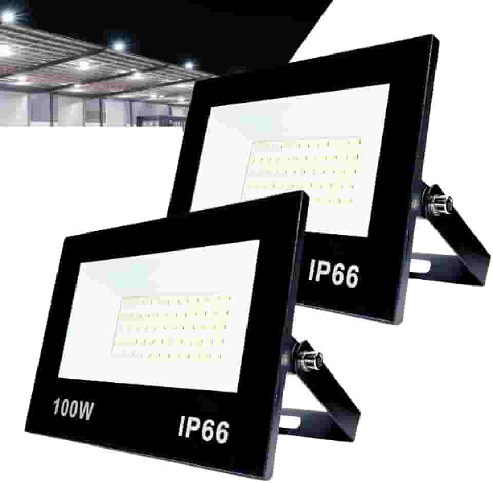 Kit com 2 Refletor LED Holofote 100W Branco Frio 6500K - IP66 à Prova d’Água Econômico para Jardim, Fachada e Quintal Premium