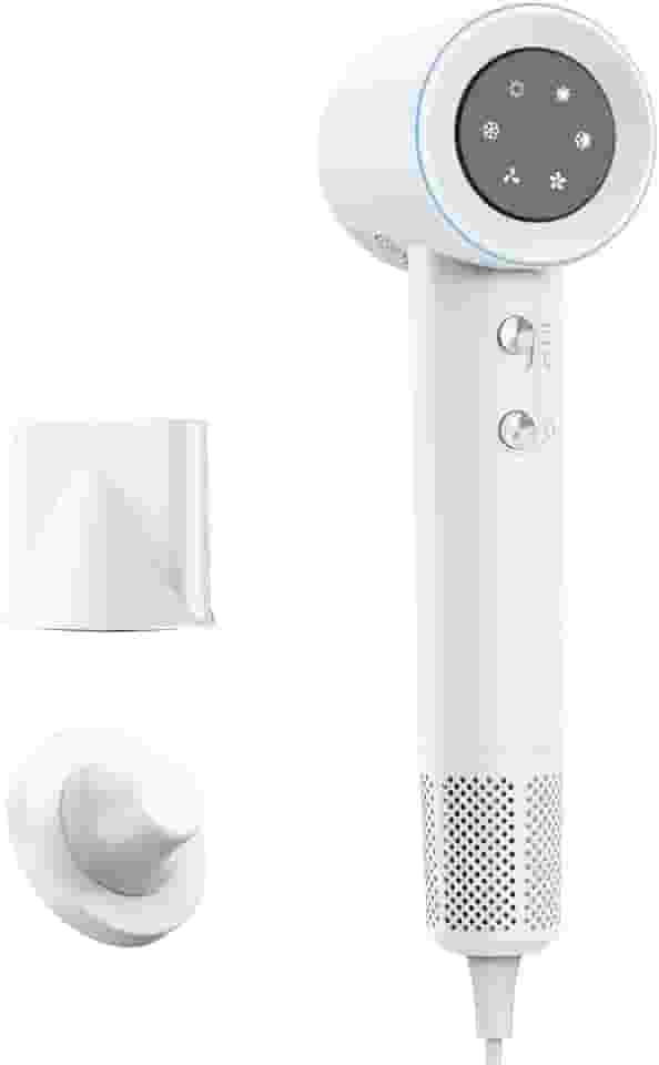 GOKOCO Secador De Cabelo Profissional 220v, 120000 RPM High Speed Hair Dryer 1600W com Display Digital LED e Bocal de ar Magnético, Branco