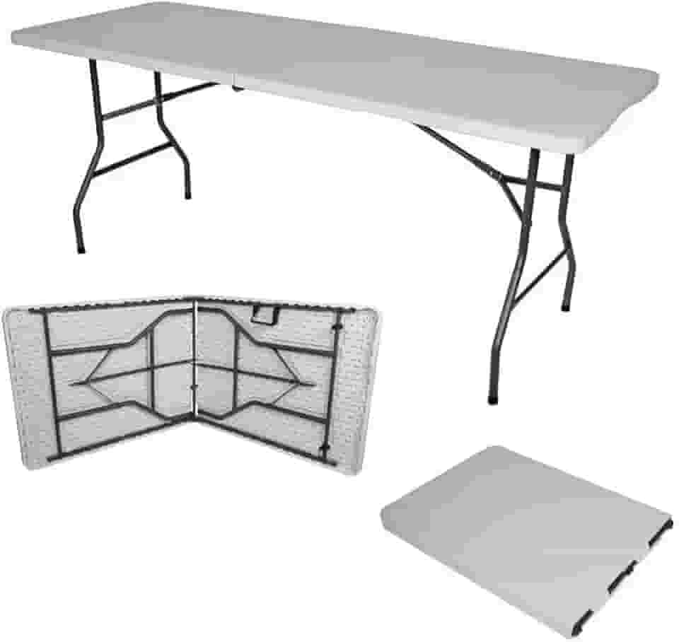 Mesa Dobrável Vira Maleta Com Alça Portátil 1.80m Para Camping Pesca Jardim Área Externa Ou Interna Salão De Festas Gourmet (Branco)