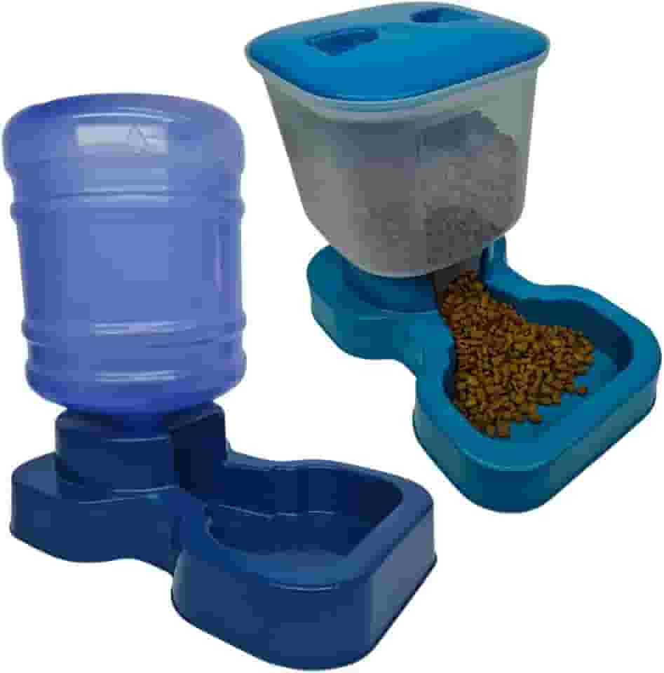 Kit Bebedouro e Tratador Automático para Cachorro de Grande Porte - Bebedouro e Comedouro Pet (Azul, Azul)
