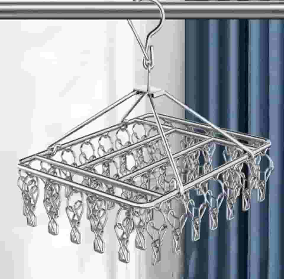 Varal Prendedor Roupa Bebe Calcinha Cueca Dobrável Inox 40 Prendedores (Prata)