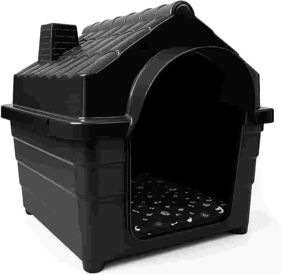 Casinha de Cachorro em Plástico Resistente, Inclui Colchonete Macio e Confortável(Preto COM colchão,N°4 (C:37 x L:48 x A:39))