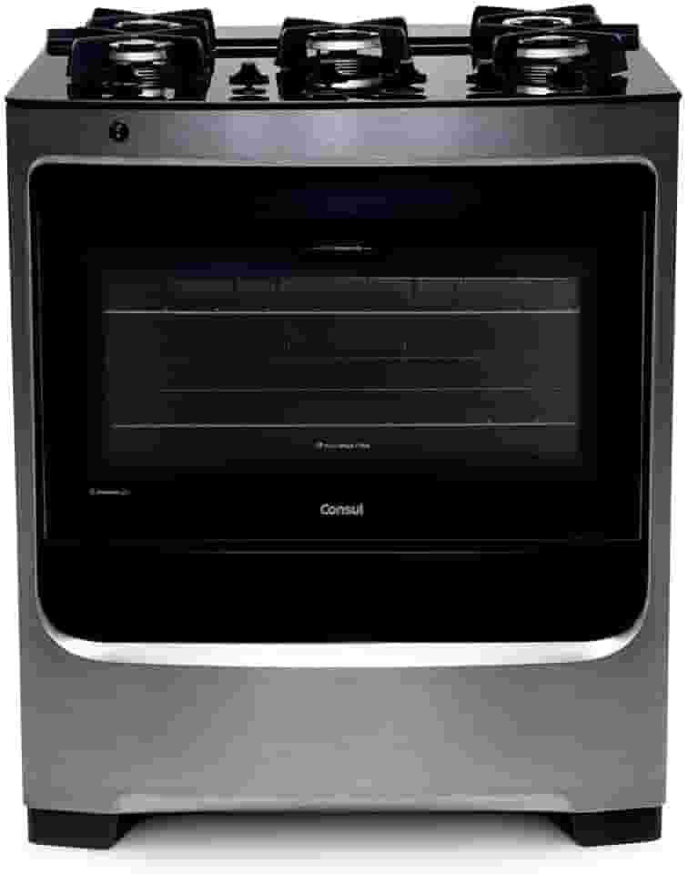 Fogão Consul 5 bocas cor Inox com mesa de vidro e grade de ferro fundido - CFS5VAR BIVOLT