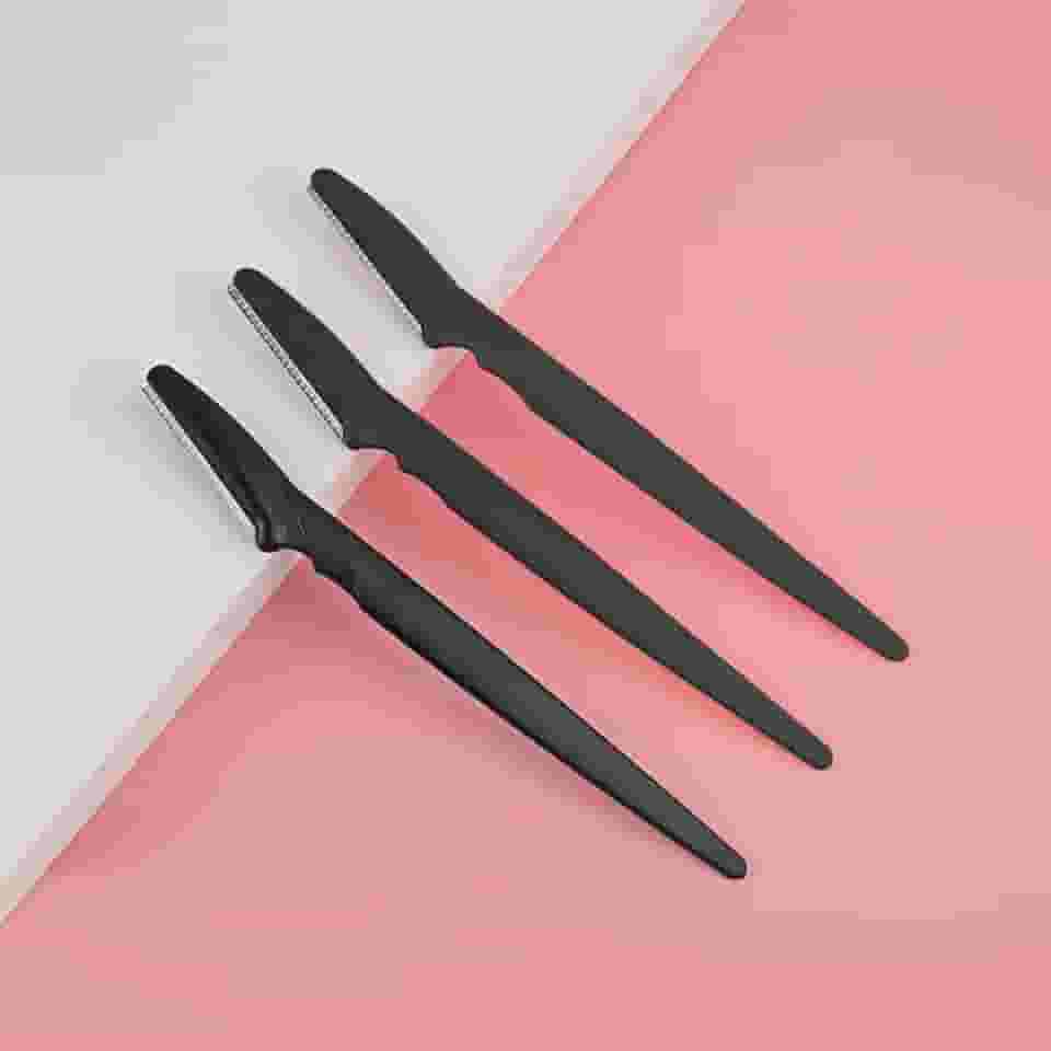 3 lâminas de aparador de sobrancelhas, lâmina Dermaplane para rosto feminino, depilação de sobrancelhas e depilação para mulheres e homens (preto)