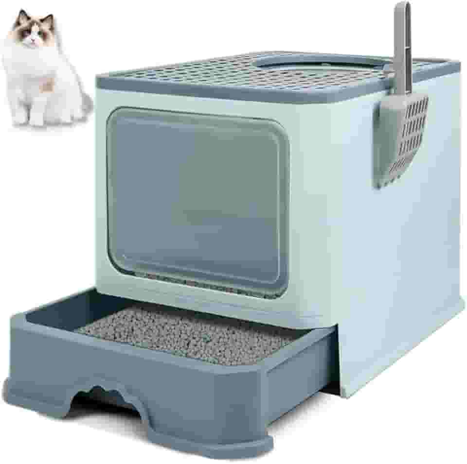 Caixa de Areia para Gatos 50X40X40cm, Grande e Fechada, Banheiro Fechado Com Pá