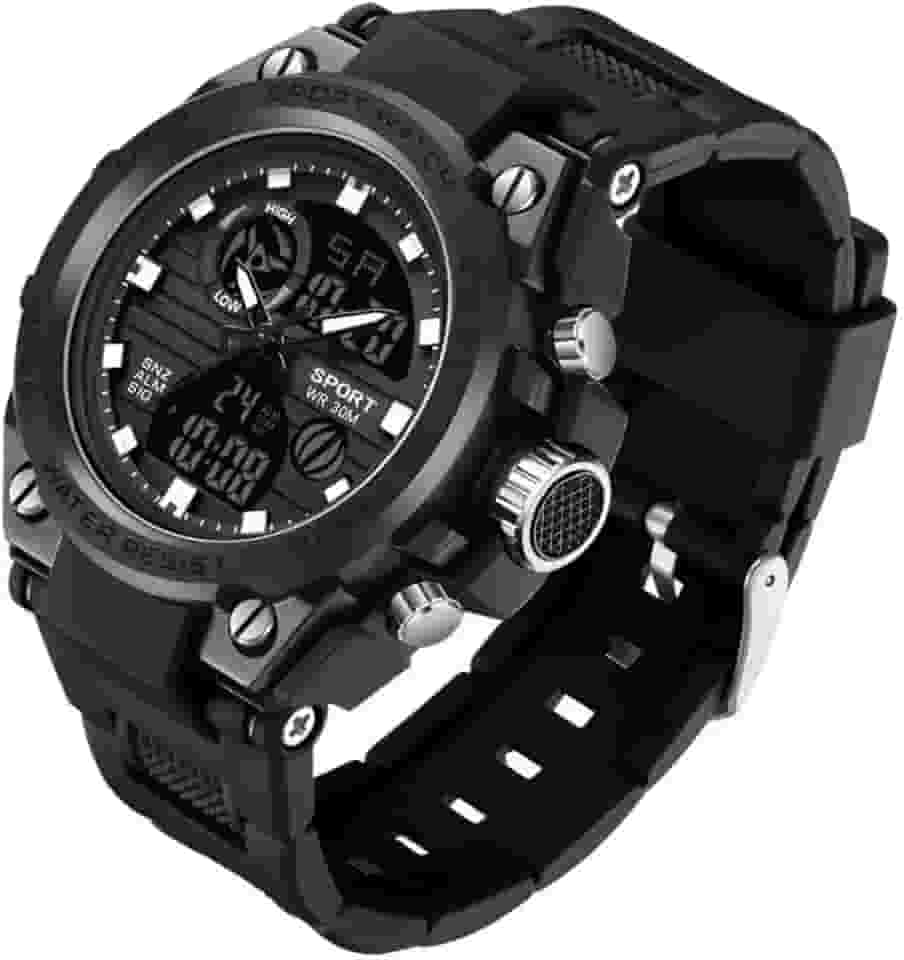 Relógio Digital e Analógico Tático Estilo Militar Esportivo Resistente Shock I Relógio de Pulso Masculino para Homem Esportivo Resistente à água com LED Noturno com Cronômetro Pulseira Resistente Robusto SW38 (Todo Preto)