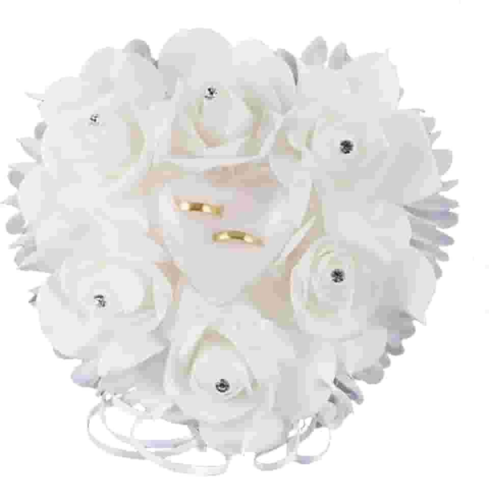 Aliança de casamento decoração de almofada com cetim com coração de cristal e strass, laço de renda flor anel suporte almofada caixa de diamantes pérola fita para festa de cerimônia de casamento na