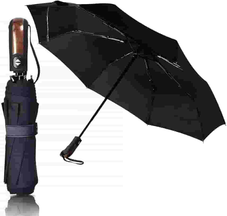 Guarda Chuva Premium Abre Automático Reforçado - Resistente Contra Vento E Impermeável Compacto Portátil Cabe Na Bolsa Fecha Inclui Estojo Proteção Grande Fácil Transportar Tecido Liso Original Perfeito Versátil Cor Preto Madeira