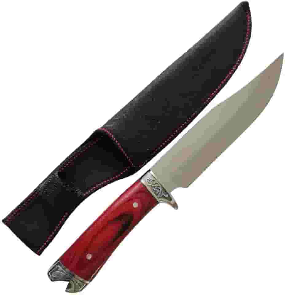 Faca para Churrasco com Lâmina Inox 31cm, Cabo Vermelho Ergonômico, Abridor de Garrafa e Bainha